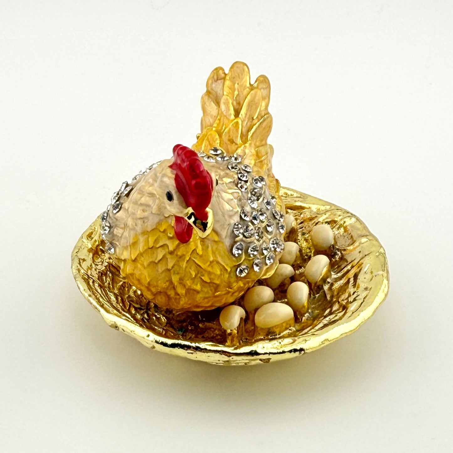 Vintage Gold Hen Rhinestone Trinket Box