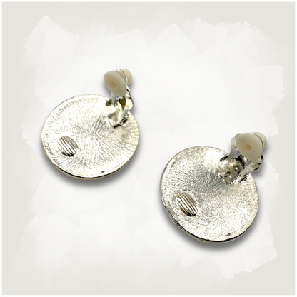 Vintage Striped Enamel Button Clip-on Earrings