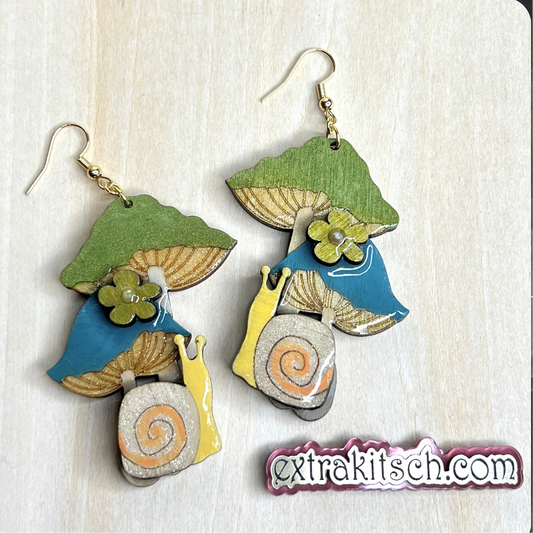 Cottagecore Mushroom & Snail Earrings