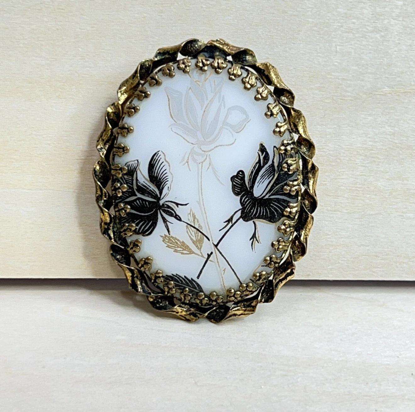 Vintage West Germany Porcelain Cameo Floral Brooch