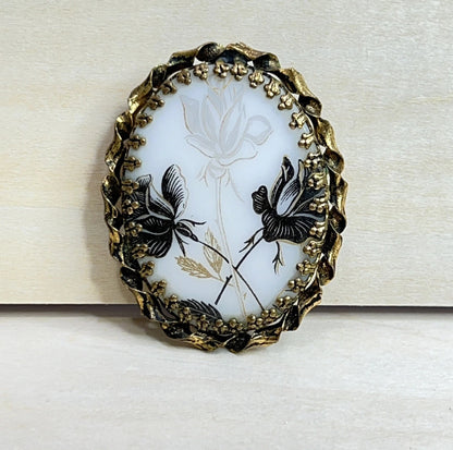 Vintage West Germany Porcelain Cameo Floral Brooch