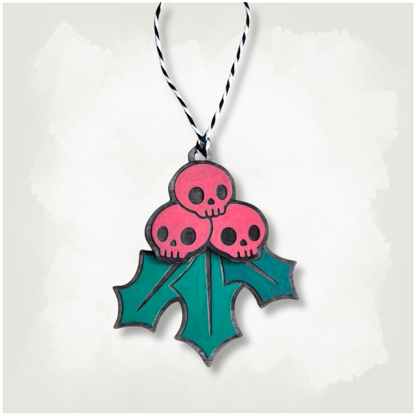 Horror Skull Holly Berry Spooky Creepmas Ornament