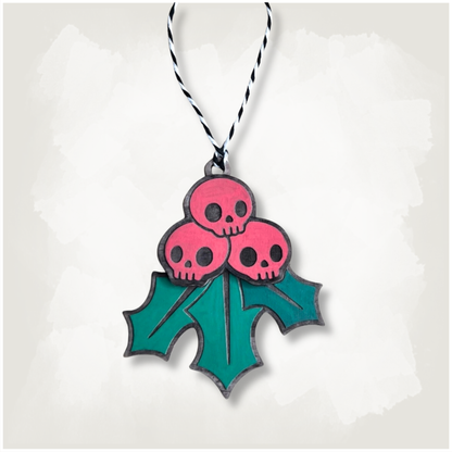 Horror Skull Holly Berry Spooky Creepmas Ornament