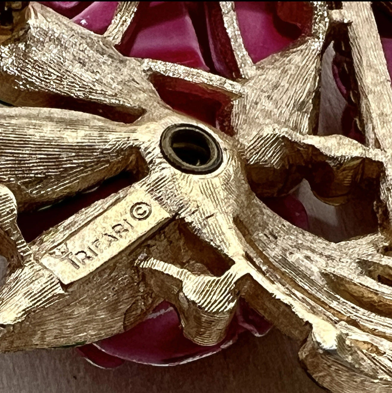 Vintage Crown Trifari Pink Rose Basket Brooch