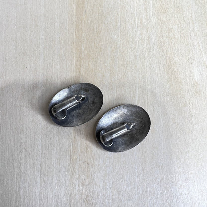 Vintage Floral Clip On Earrings - Embossed Stamped Silver Tone Metal