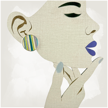 Vintage Striped Enamel Button Clip-on Earrings
