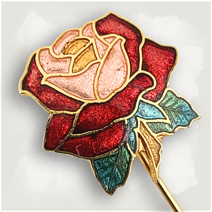 Red Rose Cloissone-Style Stick Pin