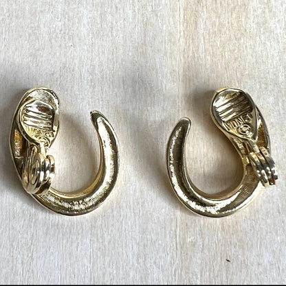 Monet Gold & Ivory Enamel Hoop Clip On Earrings