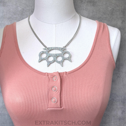 Emo Y2K Glitter Knuckles Necklace – Large Statement Charm