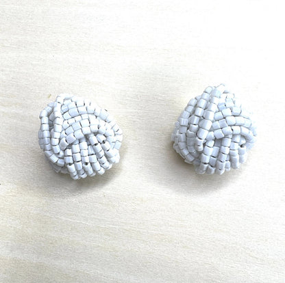 Vintage White Beaded Clip-On Knot Earrings