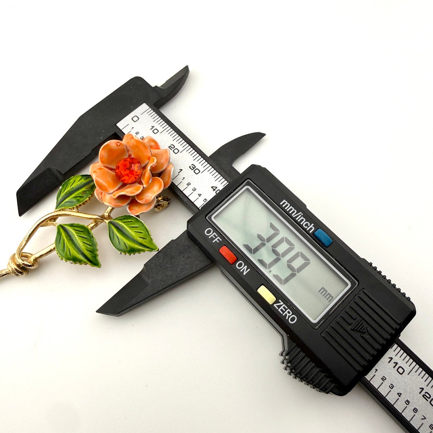 Retro Orange Flower Brooch and Clip On Earring Set