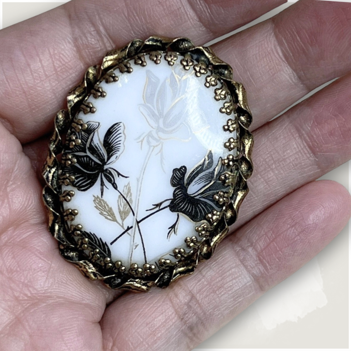 Vintage West Germany Cameo Style Floral Brooch
