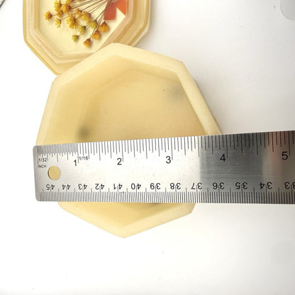 Vintage Lucite Vanity Trinket Box with Dried Yellow Flowers Embedded