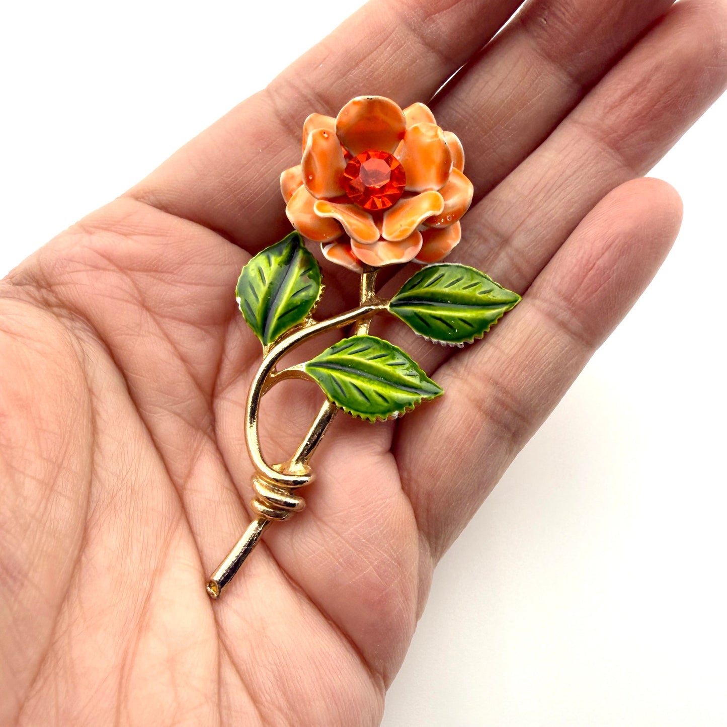 Retro Orange Flower Brooch and Clip On Earring Set