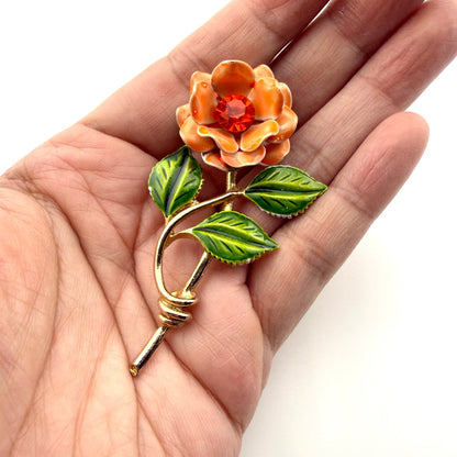 Retro Orange Flower Brooch and Clip On Earring Set