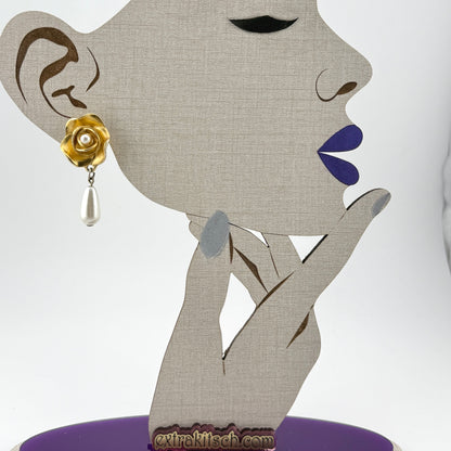 Elegant Rose and Pearl Vintage Clip on Earrings