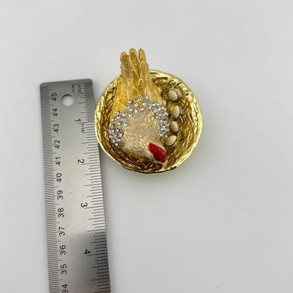 Vintage Gold Hen Rhinestone Trinket Box