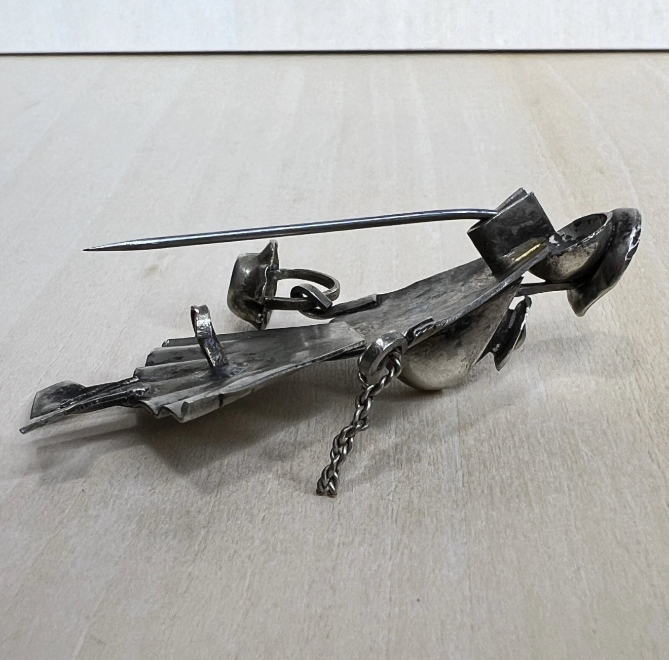 Vintage Metal Folk Art Brooch