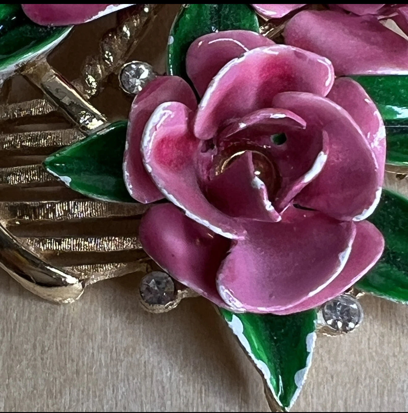 Vintage Crown Trifari Pink Rose Basket Brooch