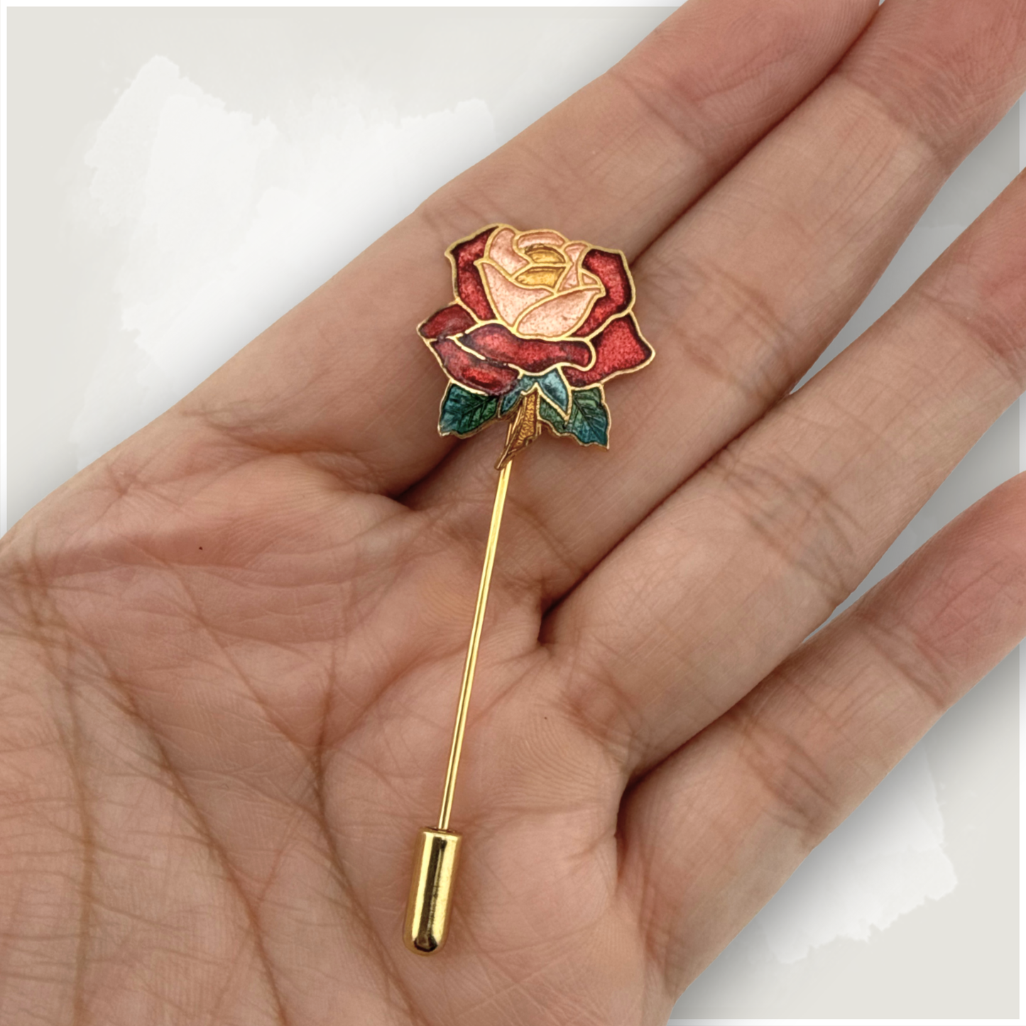 Red Rose Cloissone-Style Stick Pin