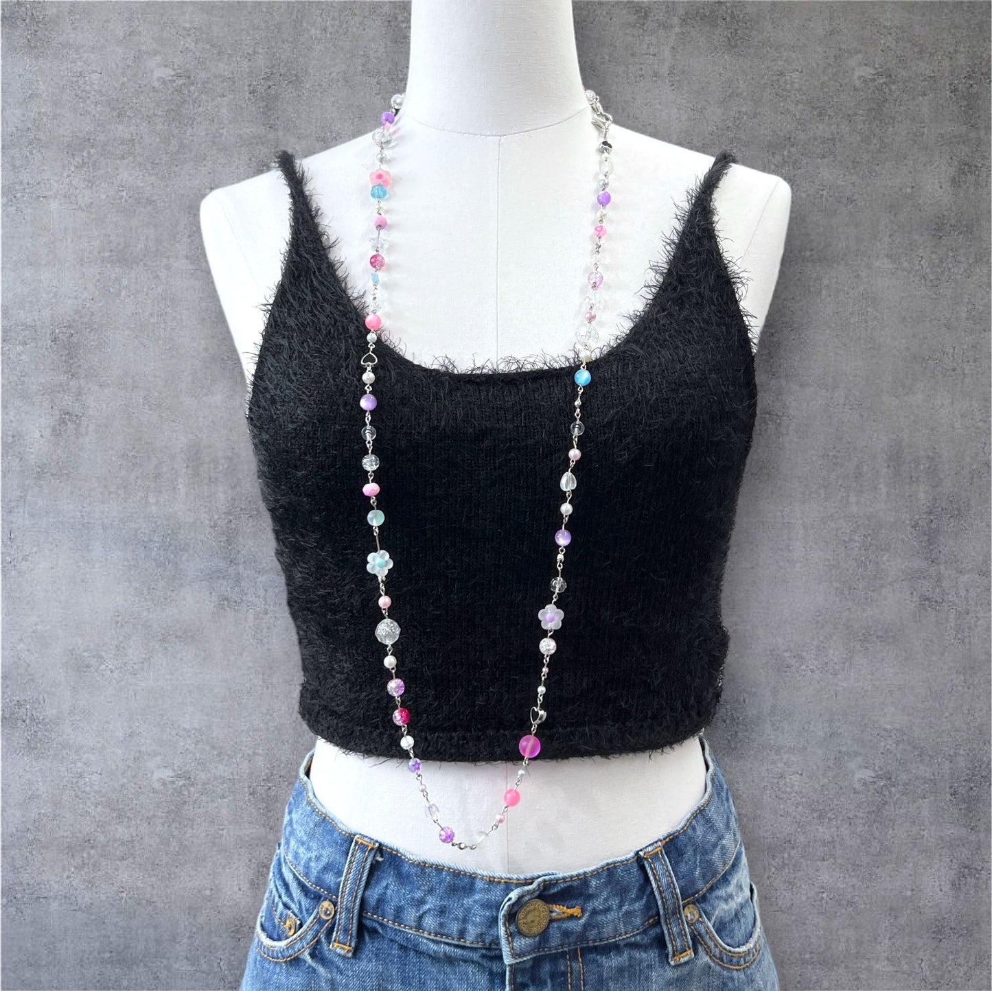 Pastel Girly Super Long Beaded Wrap Necklace / Belly Chain