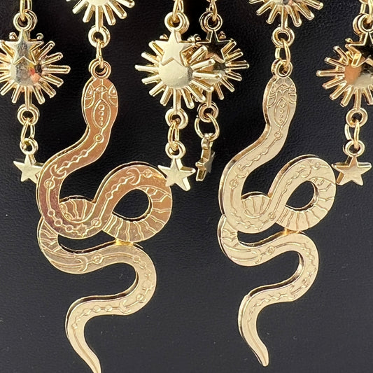 Bohemian Celestial Snake Charmer Statement Earrings