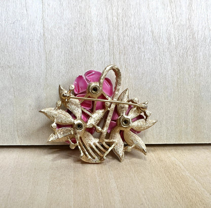 Vintage Crown Trifari Pink Rose Basket Brooch