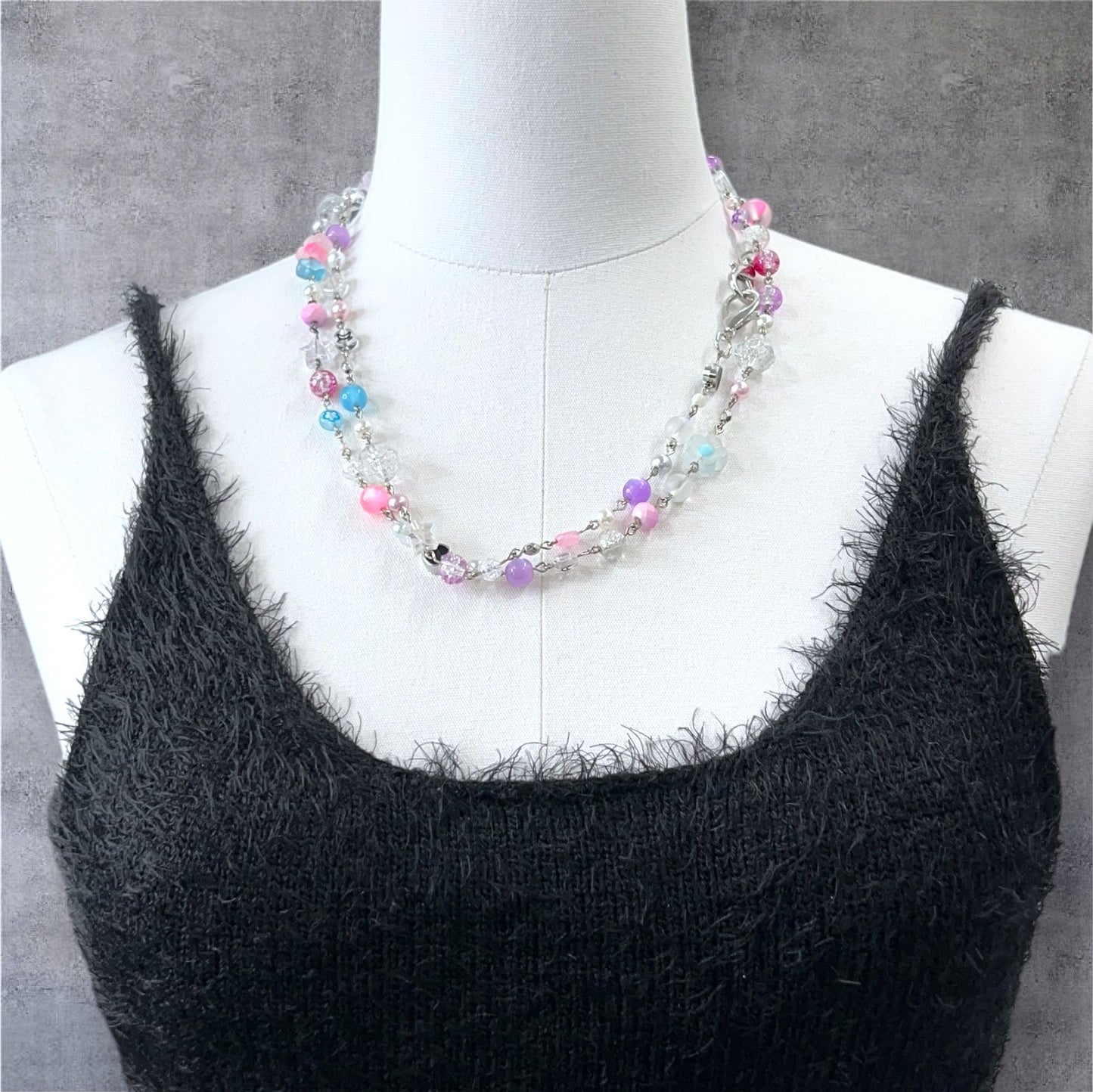 Pastel Girly Super Long Beaded Wrap Necklace / Belly Chain