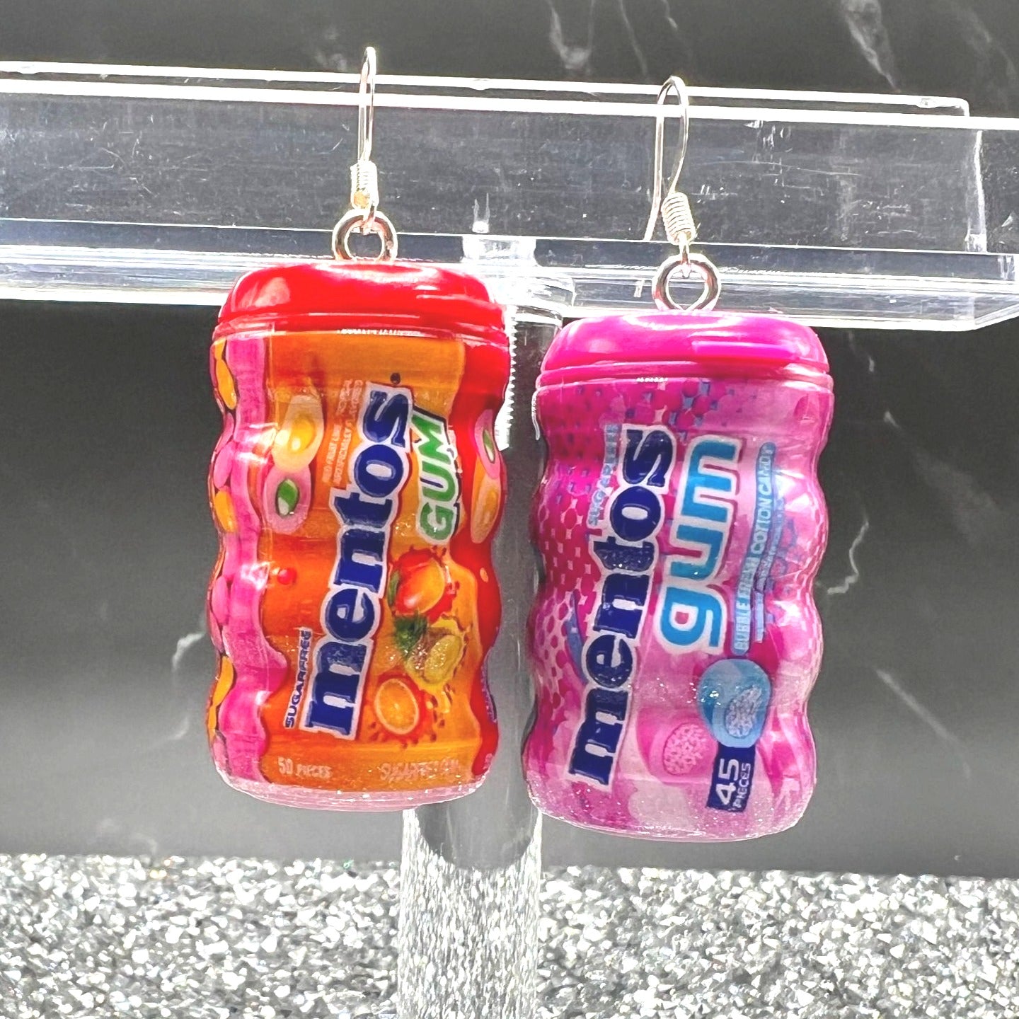 Quirky and upcycled Mini Food Earrings. Mismatched Mentos.