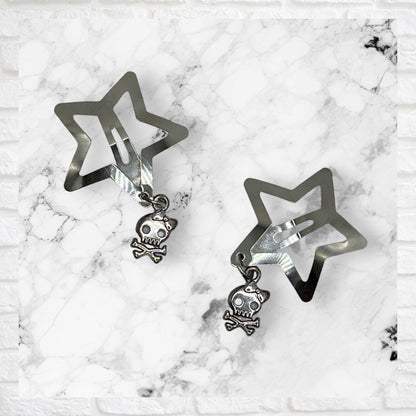 Y2K Skull and Crossbones Mini Star Hair Clips