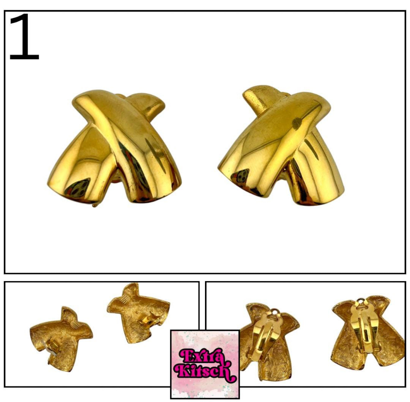 Vintage Gold Tone Chunky Clip On Earrings