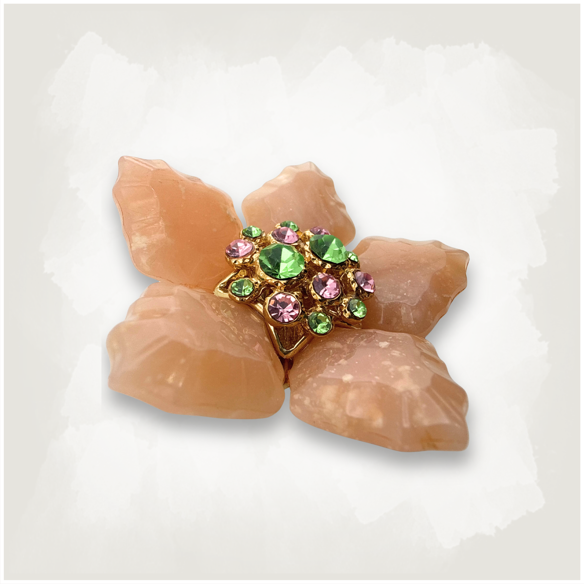 Vintage Pink Flower Rhinestone Brooch