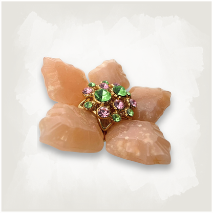 Vintage Pink Flower Rhinestone Brooch