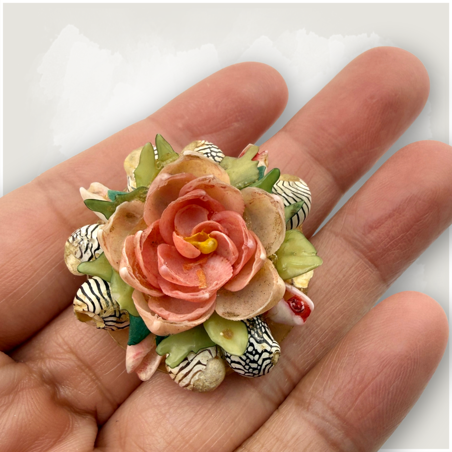 Vintage Rose Shell Brooch