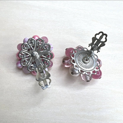 Vintage Pink Bead Cluster Clip-On Earrings (Japan)