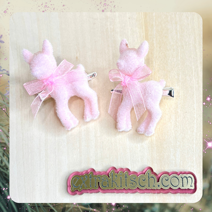 Pink Reindeer Hair Clips