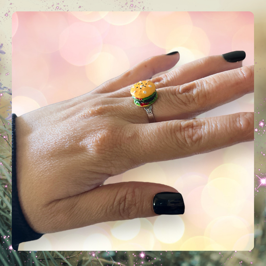Mini Hamburger Ring – Handmade Adjustable Burger Jewelry