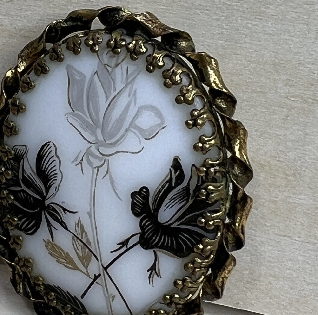 Vintage West Germany Porcelain Cameo Floral Brooch