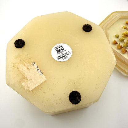 Vintage Lucite Vanity Trinket Box with Dried Yellow Flowers Embedded