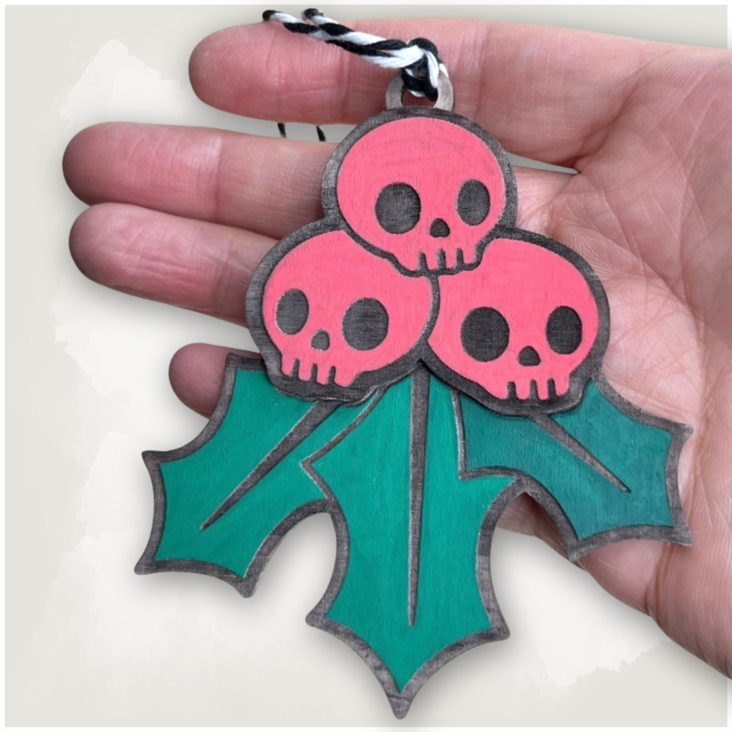Horror Skull Holly Berry Spooky Creepmas Ornament