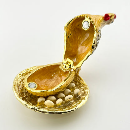 Vintage Gold Hen Rhinestone Trinket Box