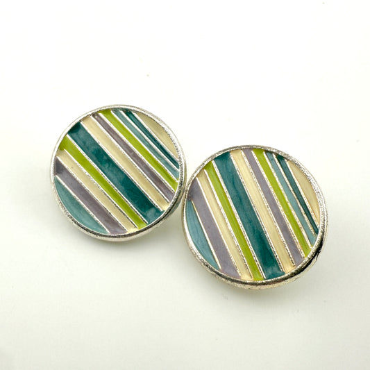 Vintage Enamel Striped Clip On Earrings