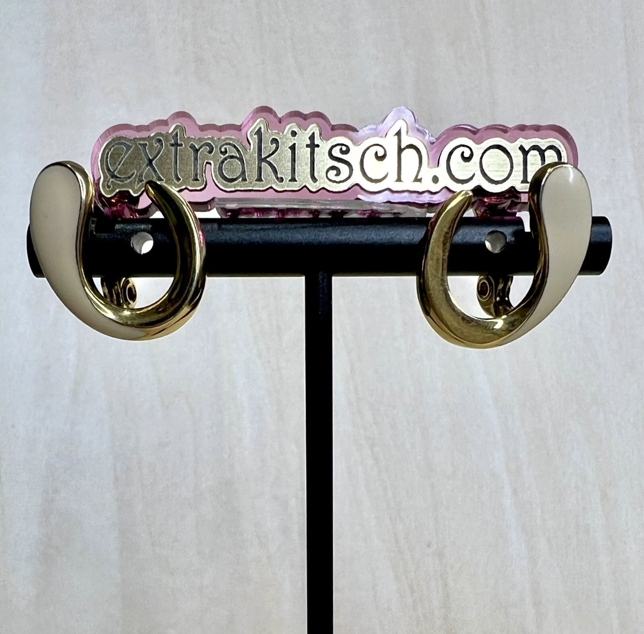 Monet Gold & Ivory Enamel Hoop Clip On Earrings