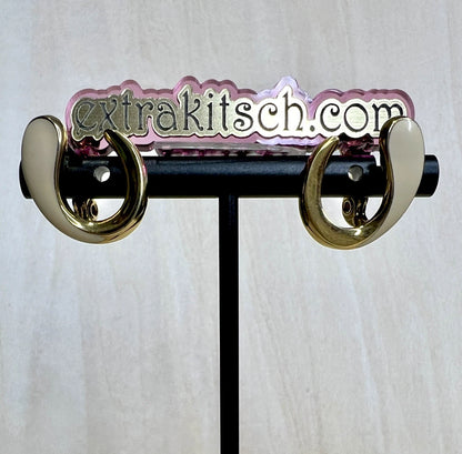 Monet Gold & Ivory Enamel Hoop Clip On Earrings