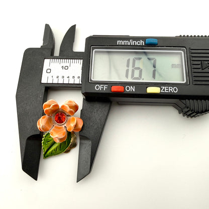 Retro Orange Flower Brooch and Clip On Earring Set