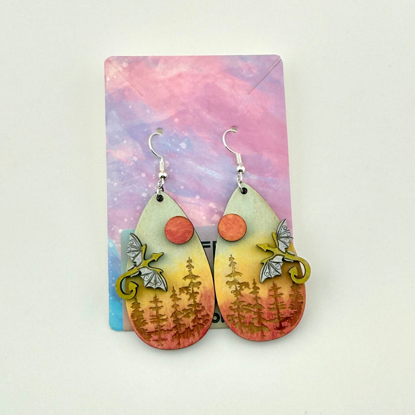 Hand Painted Dragon Forest Earrings