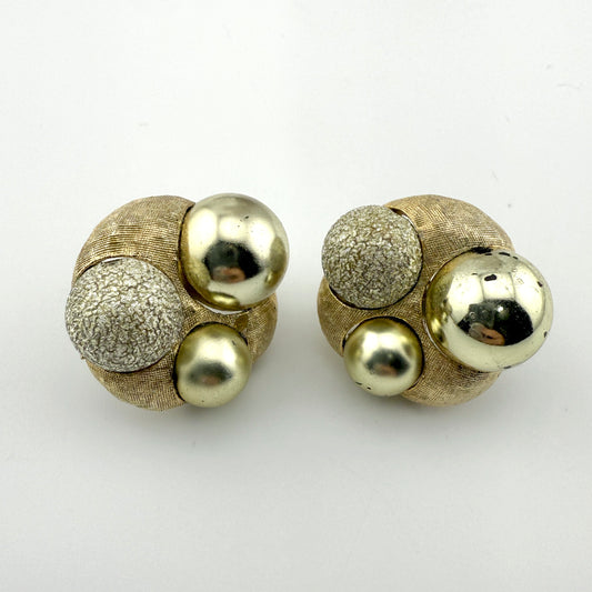 Vintage Gold Tone Cluster Clip Earrings