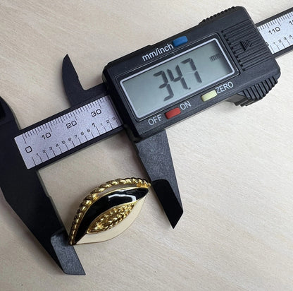 Vintage Trifari Black & White Enamel Leaf Clip On Earrings