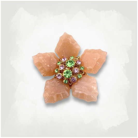 Vintage Pink Flower Rhinestone Brooch