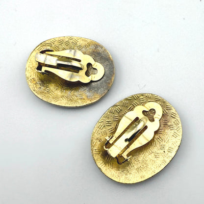 Vintage Cloisonné Cat Clip-On Earrings Gold Tone Enamel